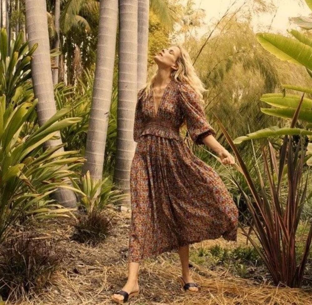 DOEN Catania Midi Dress in Wildflower Meadow Floral Print XS
